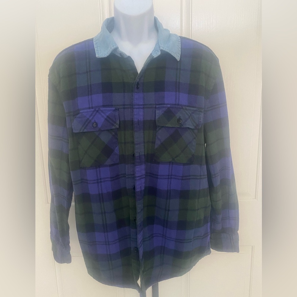 Be.Spoke Vintage Plaid w/Chambray Collared Flannel XL